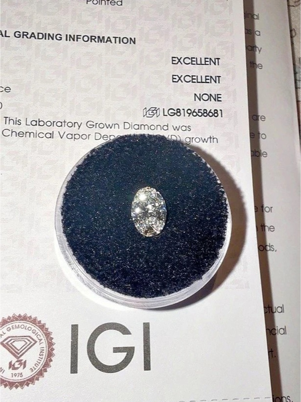 1.01 Carat Oval Brilliant Lab Grown Diamond